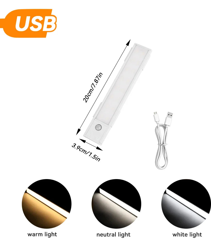 LED Motion Sensor Night Light – USB Rechargeable Under-Cabinet Lighting for Kitchens, Bedrooms & Wardrobes | Smart Indoor Sensor Lamp
